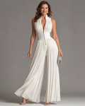 Everly | Pleated Halter Wide-Leg Jumpsuit