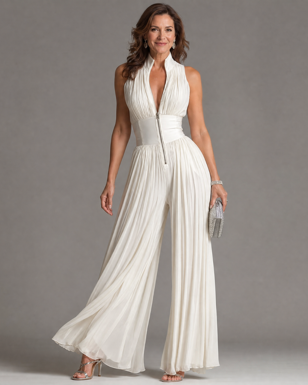 Everly | Pleated Halter Wide-Leg Jumpsuit