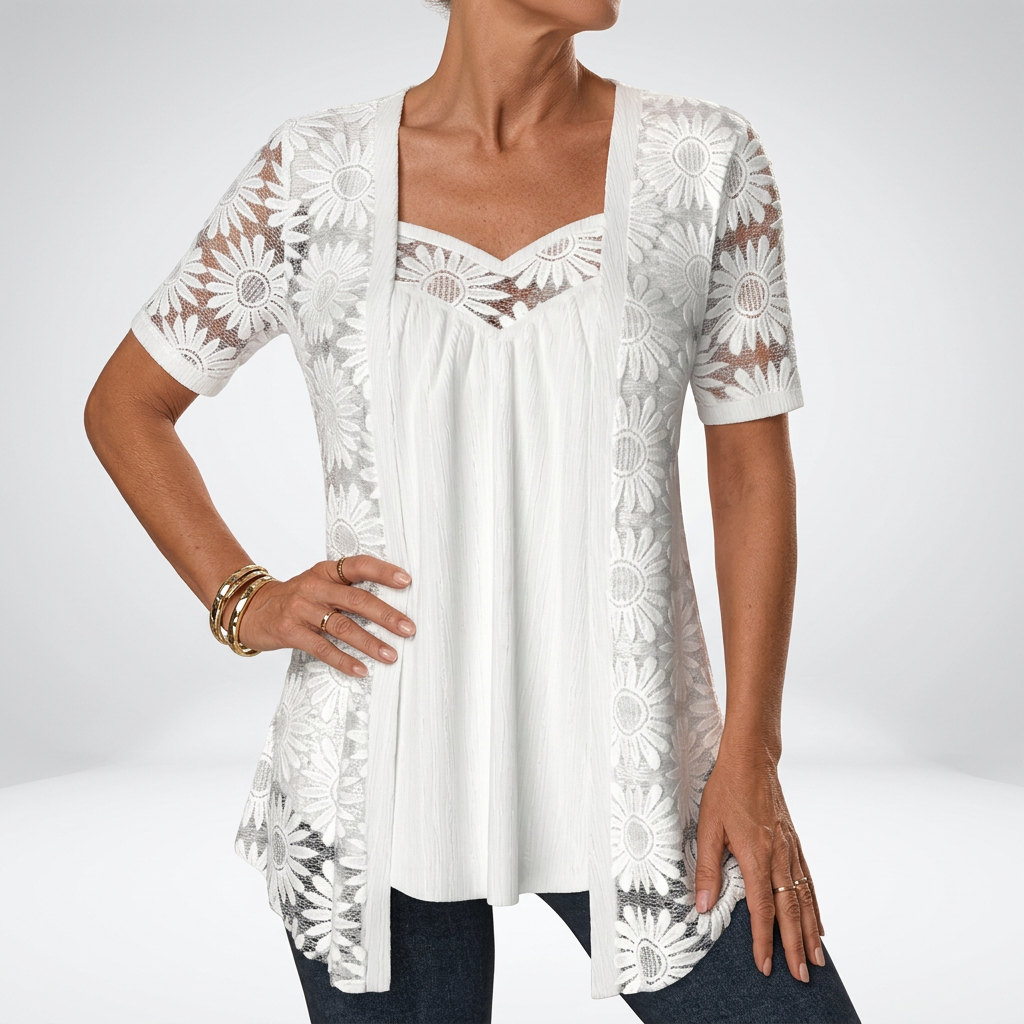 Corinna | Women's White Short-Sleeve Lace Blouse