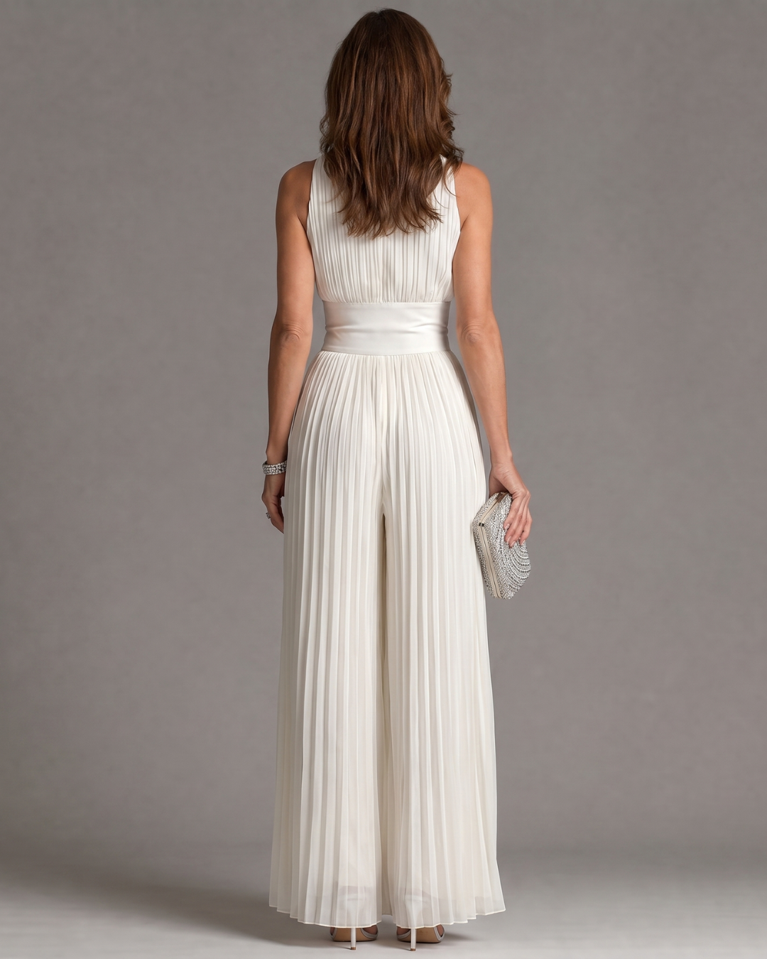 Everly | Pleated Halter Wide-Leg Jumpsuit