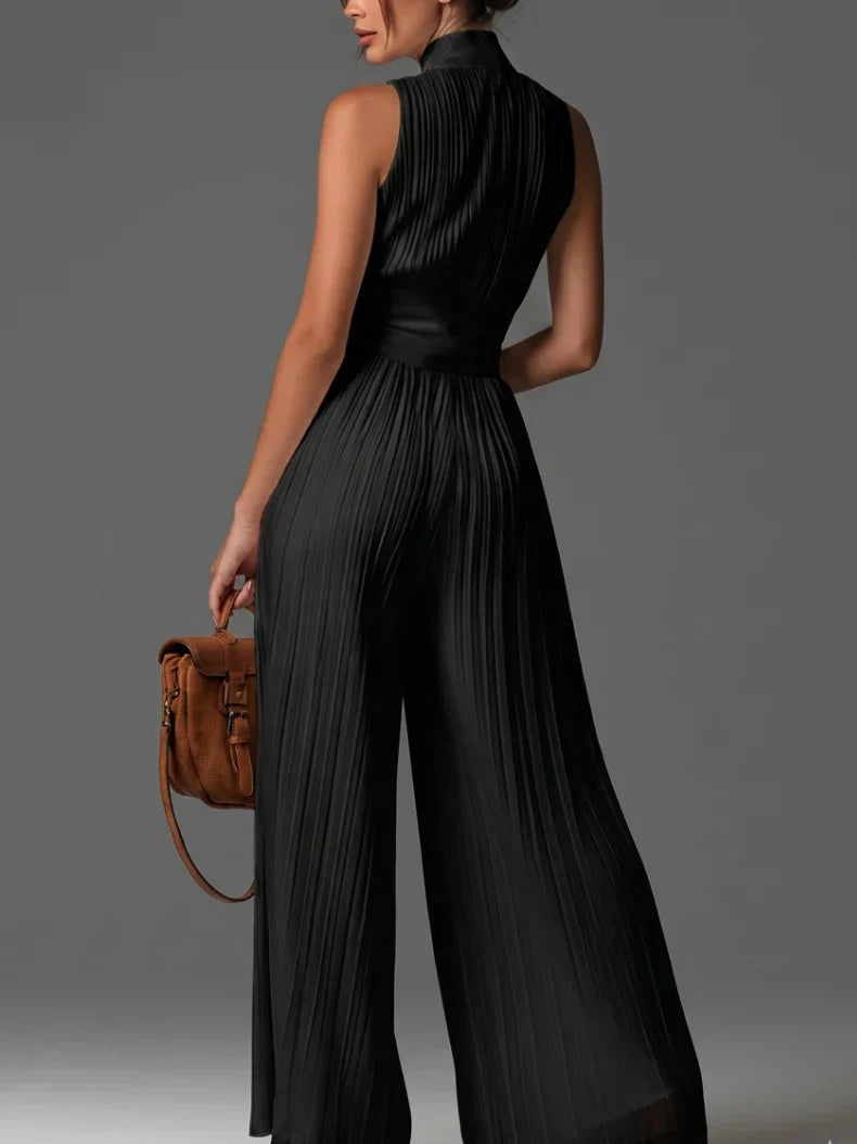 Everly | Pleated Halter Wide-Leg Jumpsuit