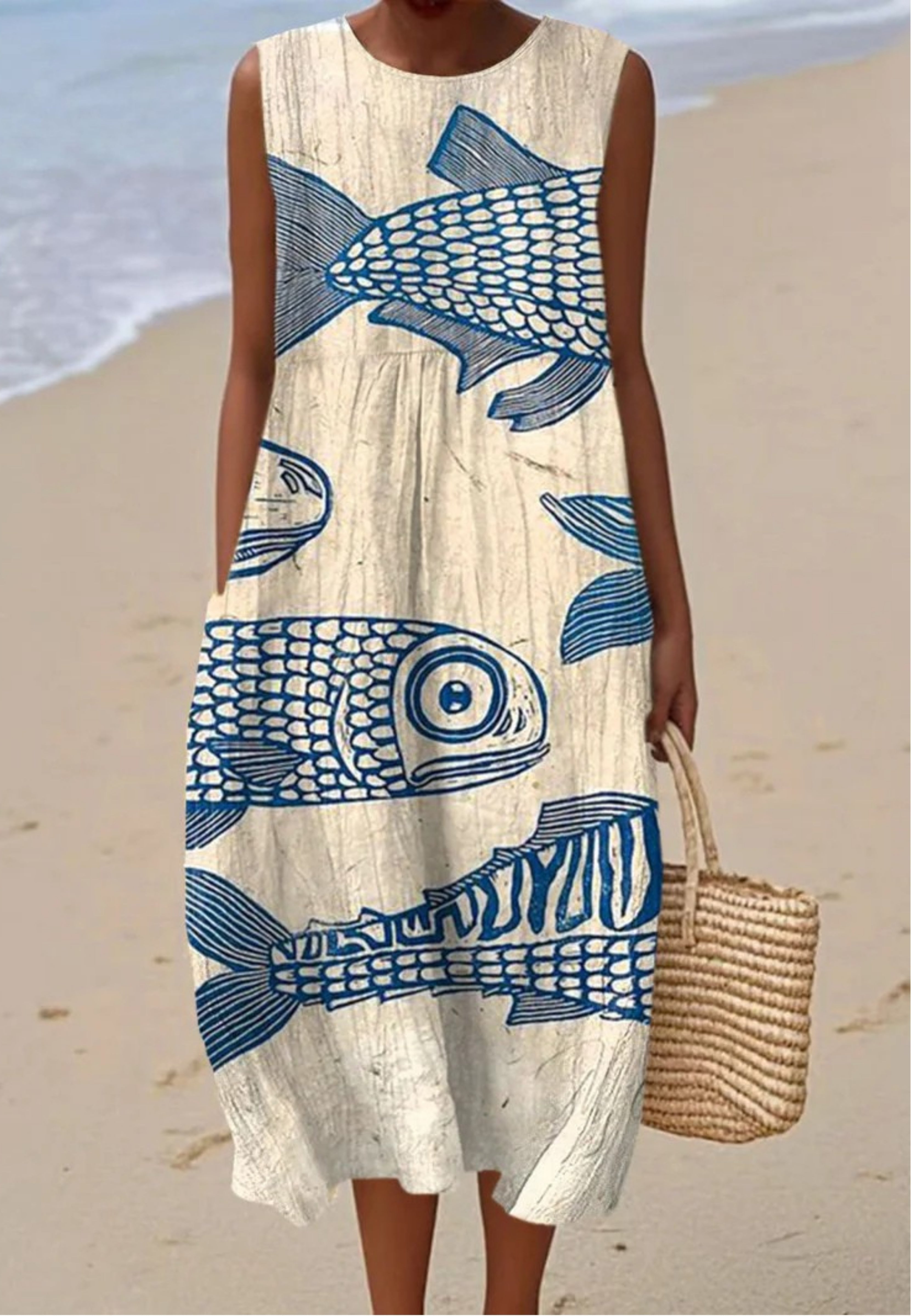 ELARA | VINTAGE-INSPIRED DRESS WITH FISH ART PRINT