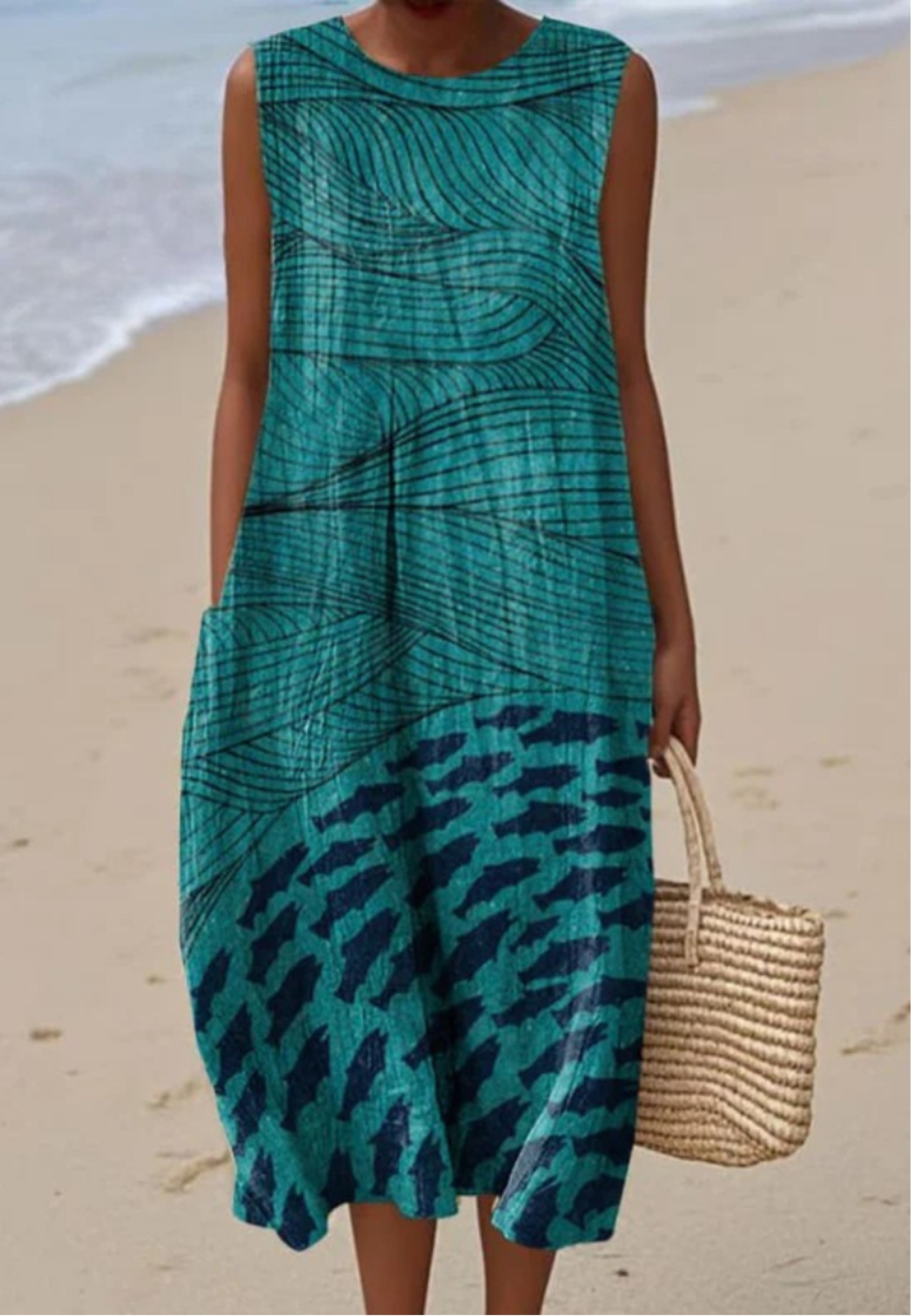 LYDIA | DRESS WITH OCEAN AND FISH ART