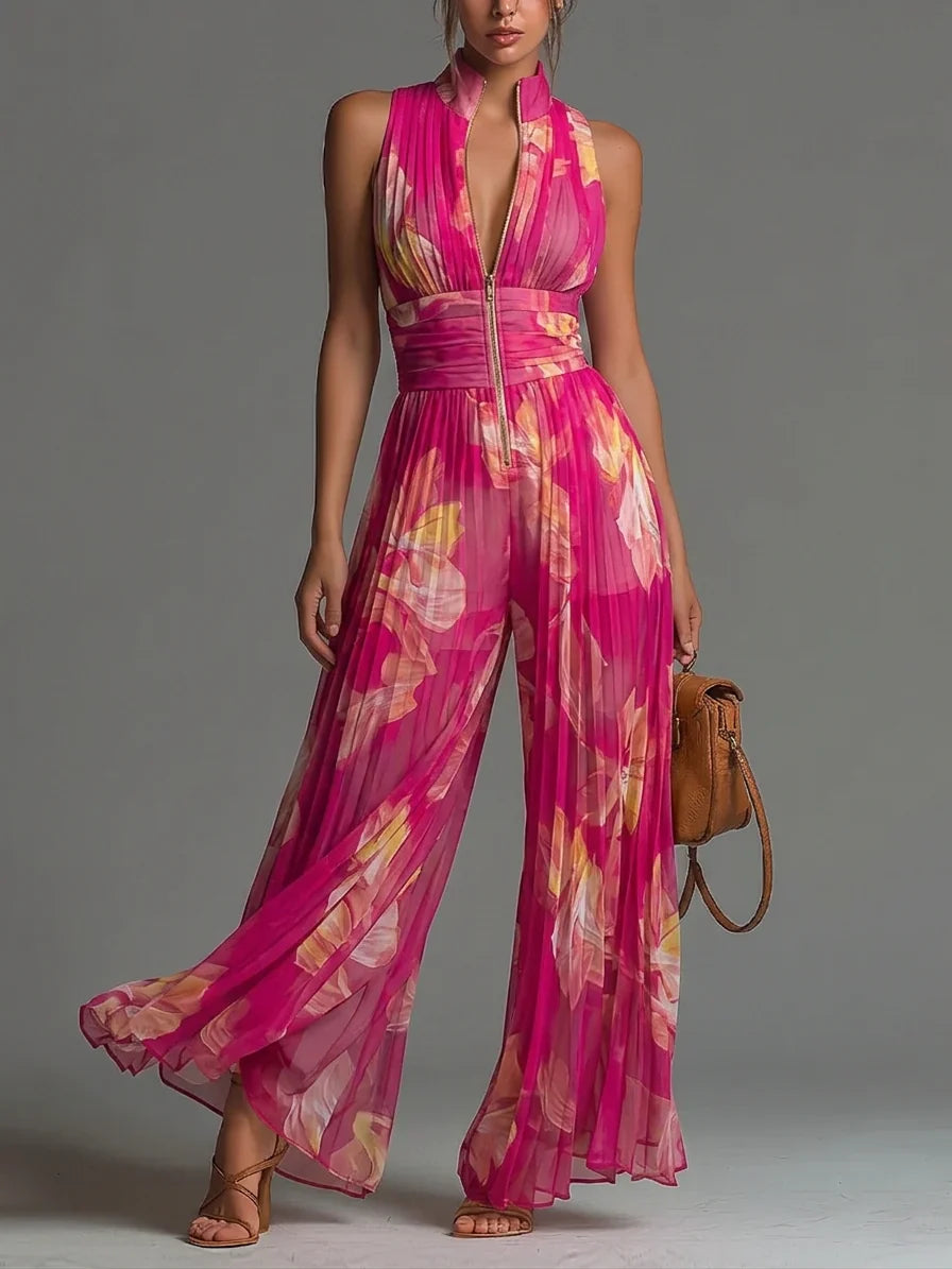 Everly | Pleated Halter Wide-Leg Jumpsuit