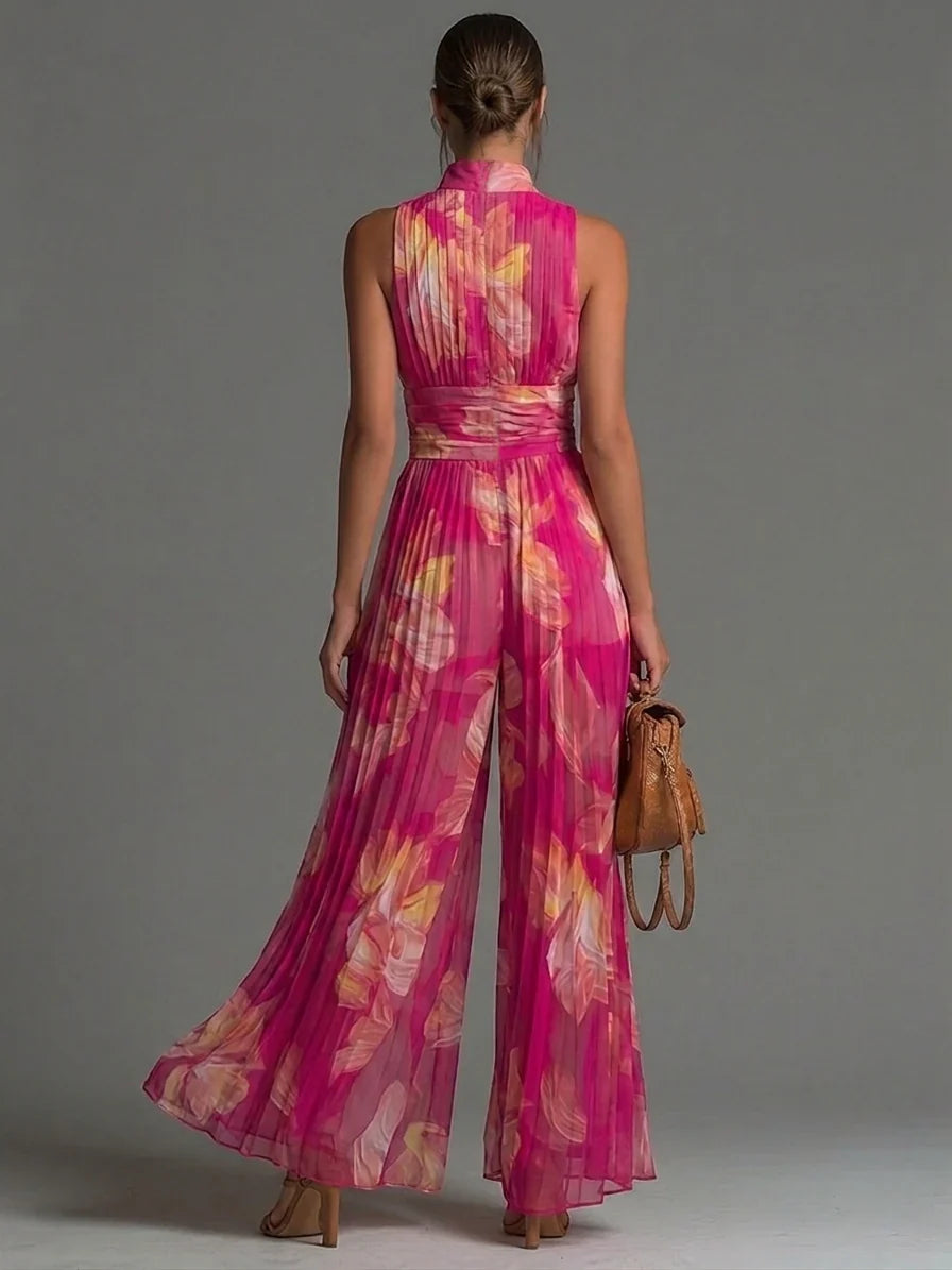 Everly | Pleated Halter Wide-Leg Jumpsuit