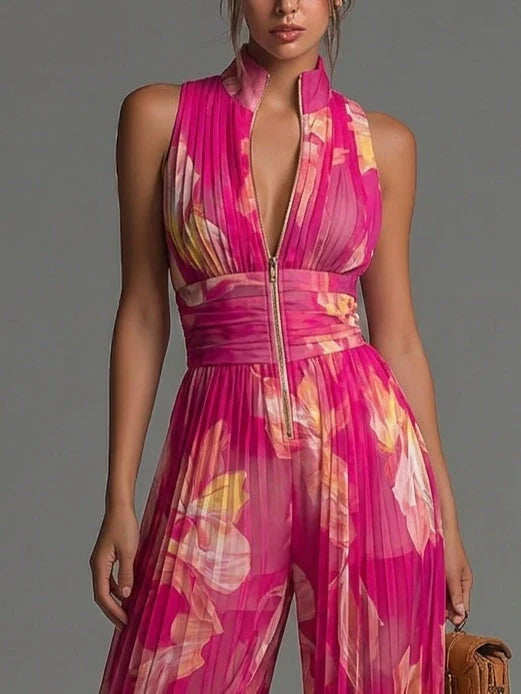 Everly | Pleated Halter Wide-Leg Jumpsuit