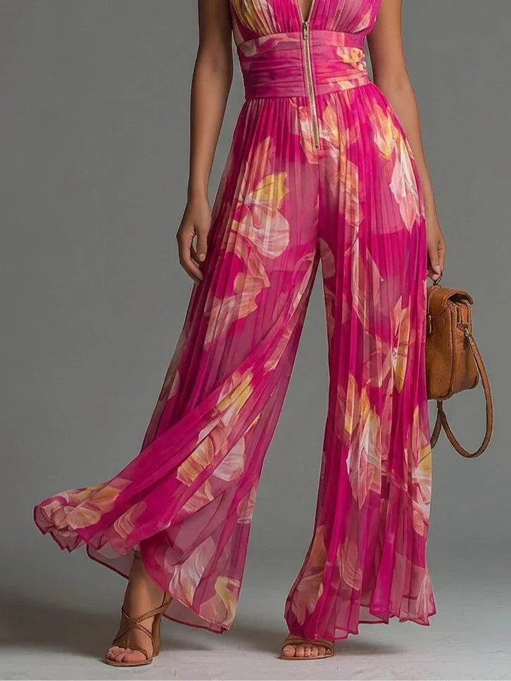 Everly | Pleated Halter Wide-Leg Jumpsuit